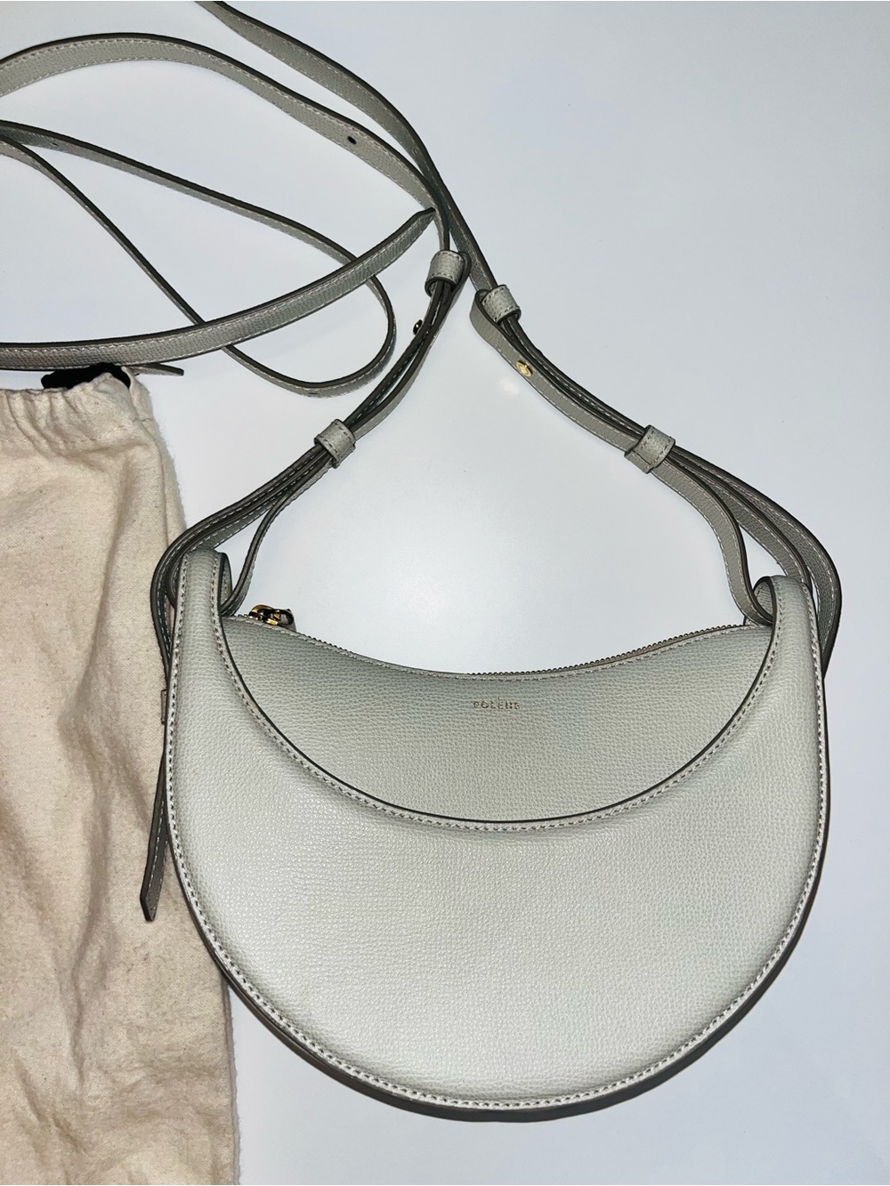 Authentic Polène Numéro Dix Bag - Textured Chalk Leather Crescent Crossbody Bag - Picture 7 of 14